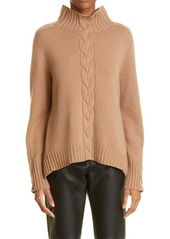 Max Mara Oceania Center Cable Wool & Cashmere Turtleneck Sweater in Camel at Nordstrom