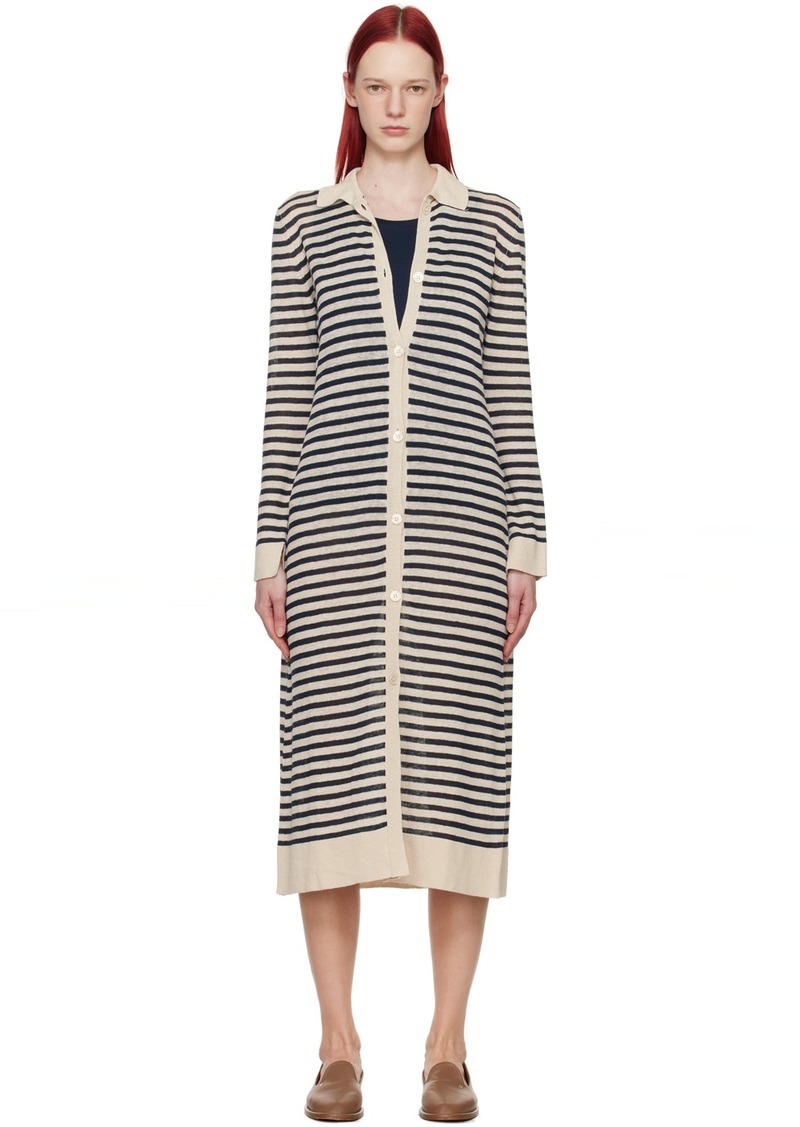 Max Mara Off-White & Navy Nine Midi Dress