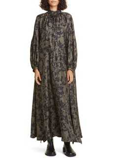 Max Mara Prosit Floral Long Sleeve Silk Dress