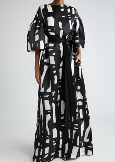 Max Mara Rubiera Abstract Print Belted Silk Satin Gown
