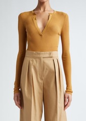 Max Mara Saggina Split Neck Rib Silk Top