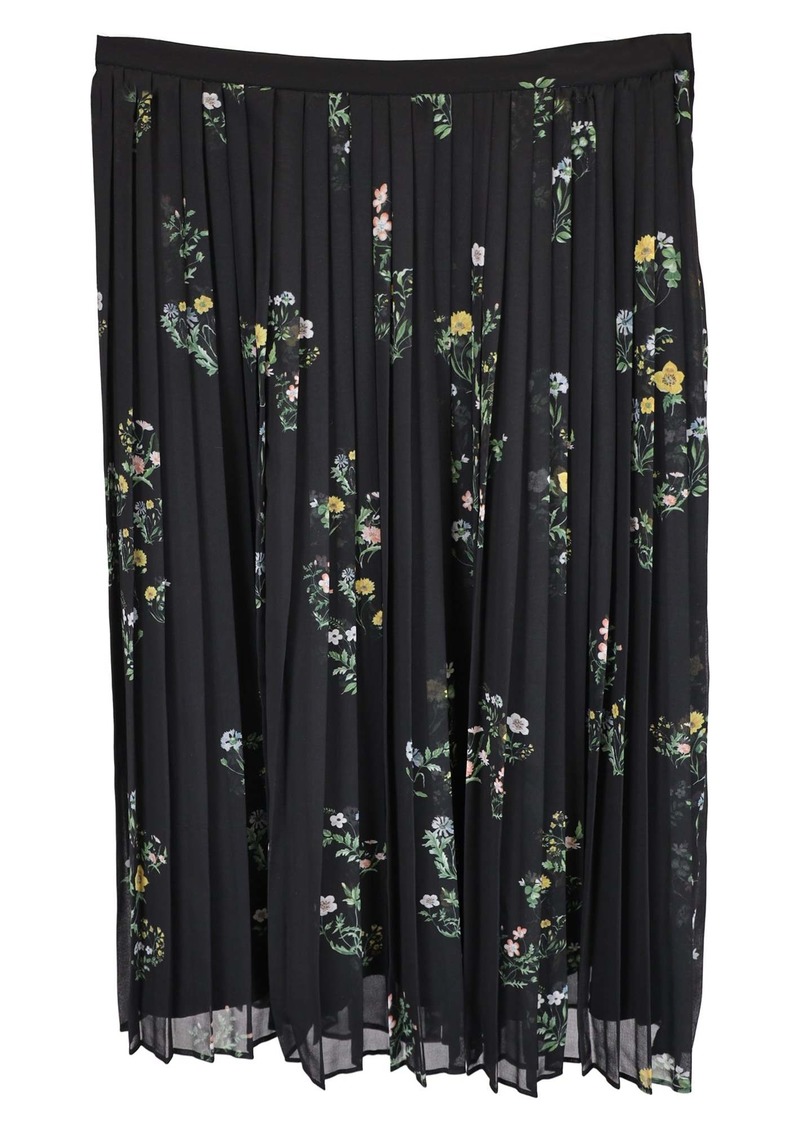 Max Mara Studio Pleated Floral Print Skirt in Black Polyester