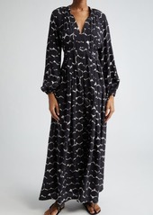 Max Mara Urbania Dot Print Long Sleeve Silk Maxi Dress