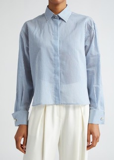 Max Mara Vertigo Pinstripe Cotton & Silk Crop Button-Up Shirt