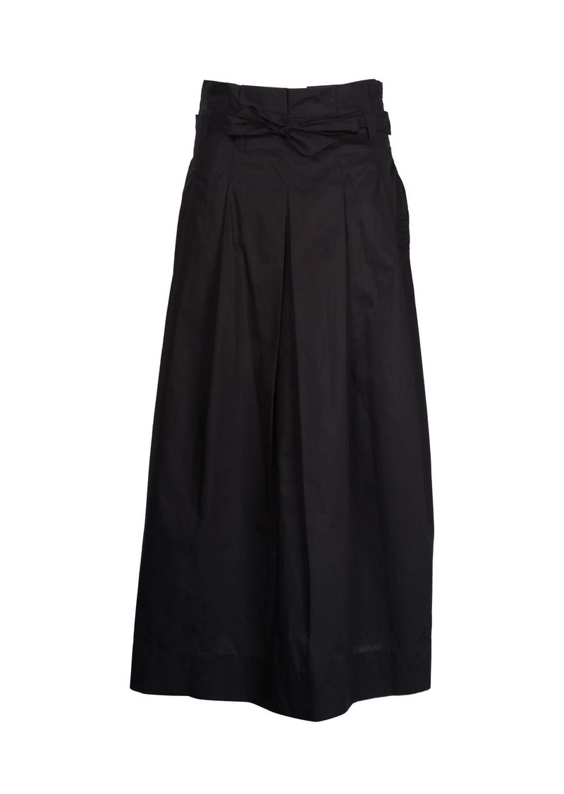 Max Mara Weekend Pleated Belted Maxi Skirt in Black Cotton