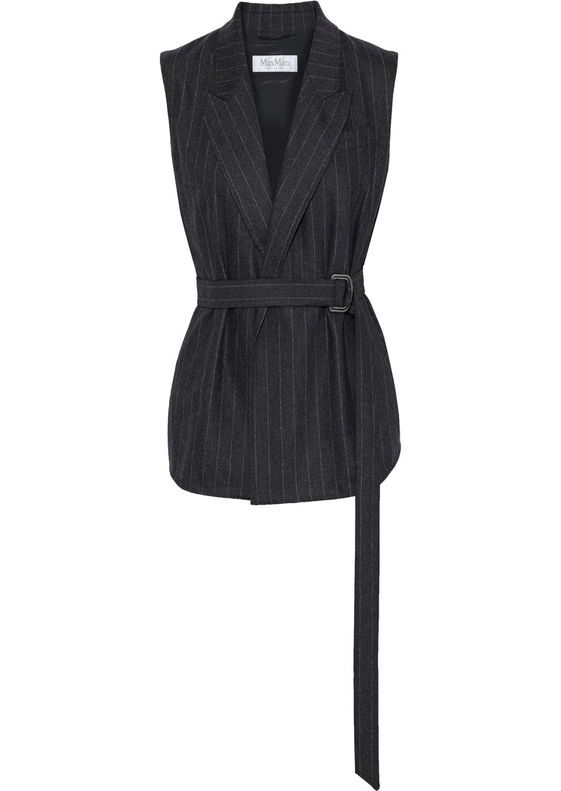 Max Mara Woman Belted Pinstriped Wool-blend Vest Anthracite