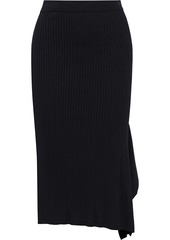 Max Mara Woman Fano Asymmetric Draped Ribbed-knit Skirt Black