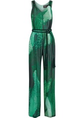Max Mara Woman Paco Belted Printed Silk-chiffon Wide-leg Jumpsuit Green