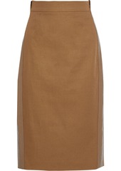 Max Mara Woman Ragione Coated Canvas-trimmed Cotton And Linen-blend Pencil Skirt Camel
