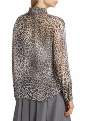 Max Mara Valzer Leopard Silk Long-Sleeve Shirt