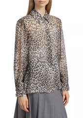 Max Mara Valzer Leopard Silk Long-Sleeve Shirt