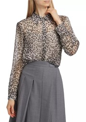 Max Mara Valzer Leopard Silk Long-Sleeve Shirt