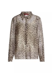 Max Mara Valzer Leopard Silk Long-Sleeve Shirt