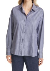 Max Mara Leisure Oversize Pinstripe Button-Up Shirt in Cornflower Blue at Nordstrom