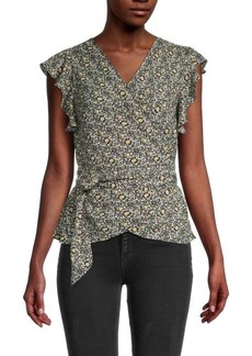 Max Studio Floral-Print Belted Faux Wrap Top