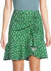 Max Studio Floral Ruched Crepe Ruffle Mini Skirt