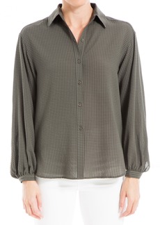 MAX STUDIO Babygrid Texture Long Sleeve Button-Down Blouse in Army at Nordstrom Rack