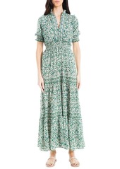 Max Studio Crepe Smocked S/S Tiered Maxi Dress