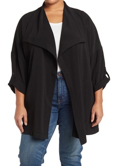 MAX STUDIO Draped Open Front Roll Sleeve Jacket in Black at Nordstrom Rack