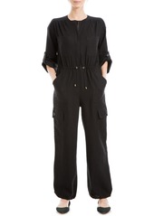 MAX STUDIO Drawcord Waist Long Sleeve Cargo Jumpsuit in Olive at Nordstrom Rack
