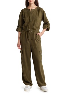 MAX STUDIO Drawcord Waist Long Sleeve Cargo Jumpsuit in Olive at Nordstrom Rack
