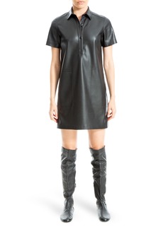 MAX STUDIO Faux Leather Short Sleeve Shirtdress in Black-Black at Nordstrom Rack