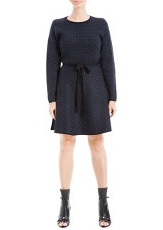 MAX STUDIO Long Sleeve Fit & Flare Sweater Dress in Black/Blue at Nordstrom Rack