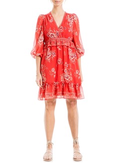 MAX STUDIO Floral Balloon Sleeve A-Line Dress in Red at Nordstrom Rack