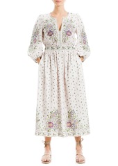 MAX STUDIO Floral Linen Blend Dress in Cream Feesia Mums at Nordstrom Rack