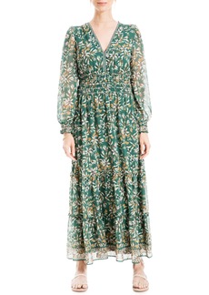 MAX STUDIO Floral Long Sleeve Maxi Dress in Green Floral at Nordstrom Rack