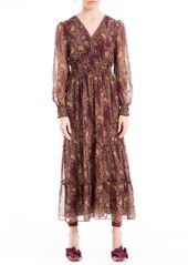 MAX STUDIO Floral Long Sleeve Maxi Dress in Wine Multi at Nordstrom Rack