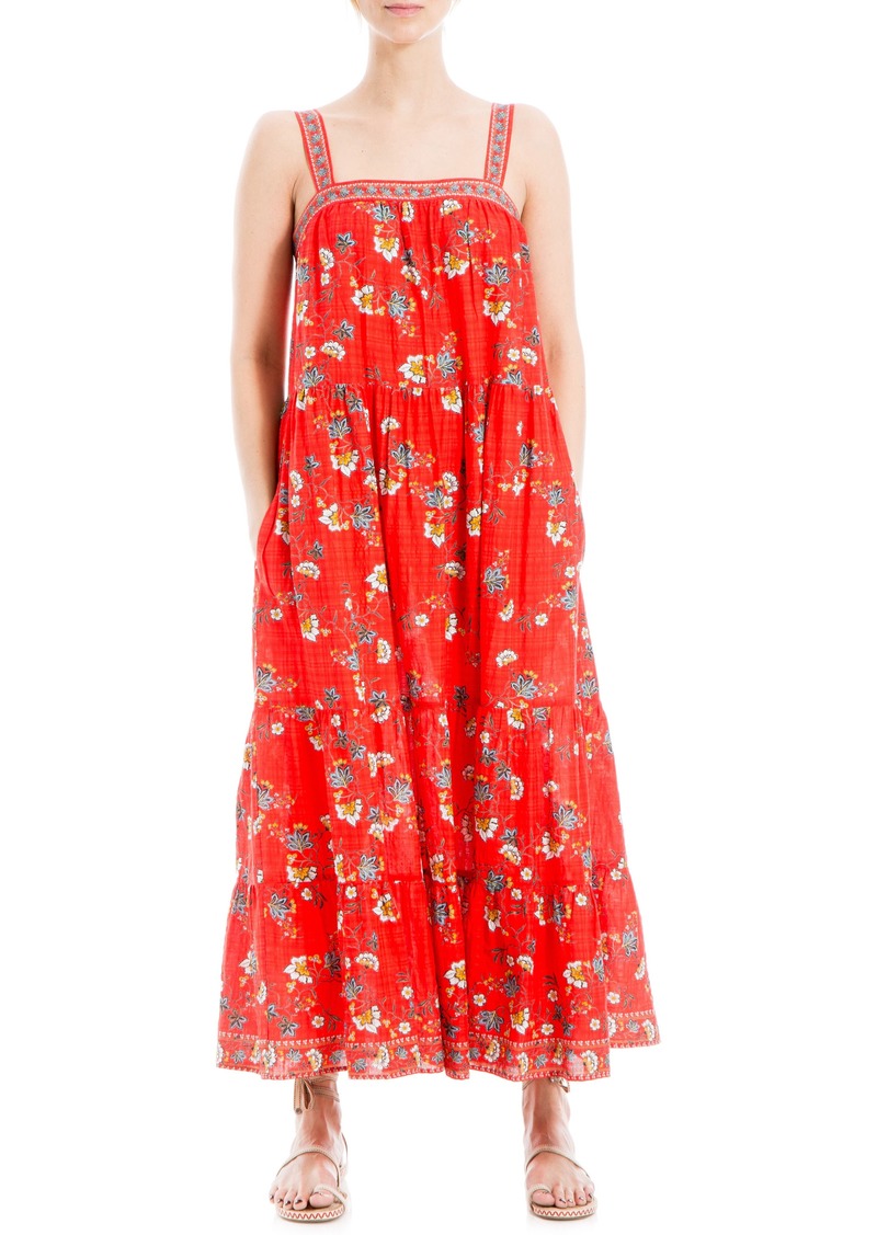 MAX STUDIO Floral Tiered Cotton Blend Maxi Dress in Red Floaty Flora at Nordstrom Rack