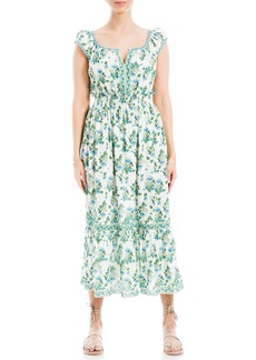 MAX STUDIO Floral Tiered Cotton Blend Midi Dress in White/Green at Nordstrom Rack