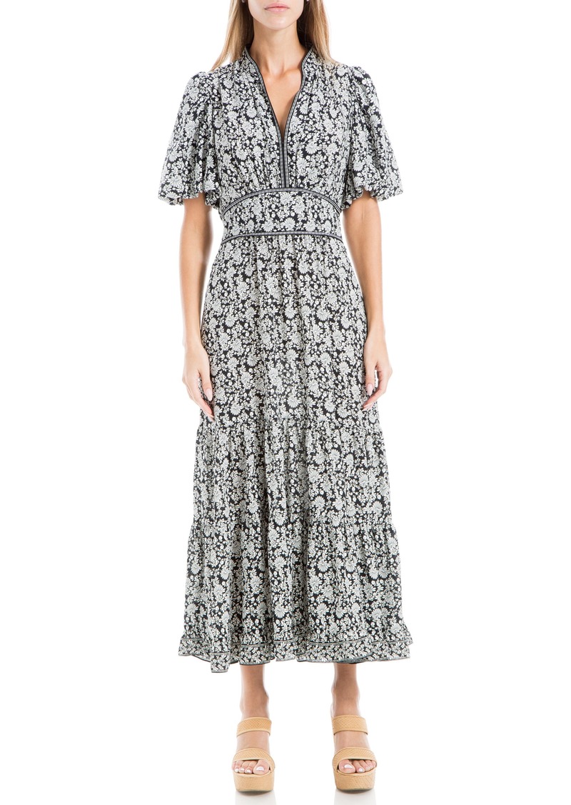 MAX STUDIO Floral Tiered Maxi Dress in Black/Ivory Dsy Drps at Nordstrom Rack