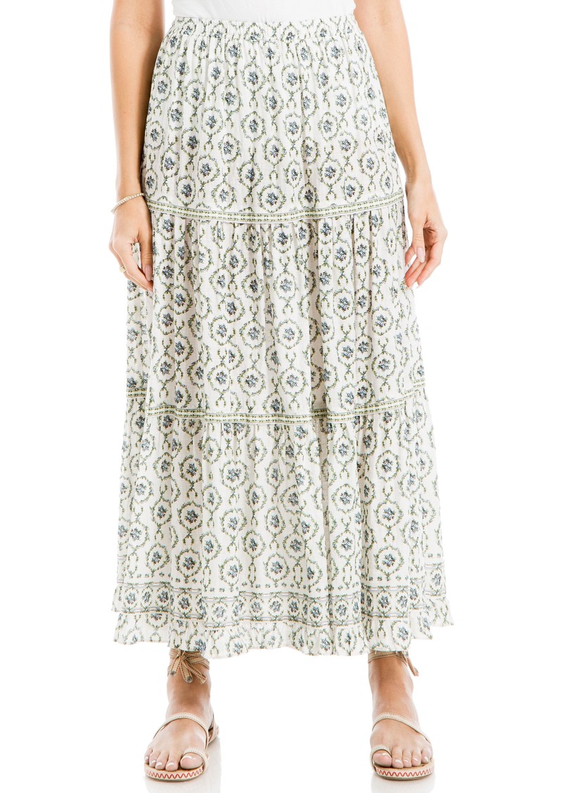 MAX STUDIO Floral Wreath Print Tiered Cotton Blend Maxi Skirt in Cream/Print at Nordstrom Rack