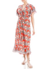 Max Studio Women's Spring 2023 Fashion Everyday Flutter Sleeve Front Twist Chic Casual Midi Dress