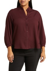 MAX STUDIO Grid Textured Long Sleeve Button-Up Shirt in Army at Nordstrom Rack