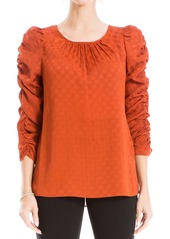 MAX STUDIO Jacquard Shine Dot Ruched Sleeve Top in Champagne at Nordstrom Rack