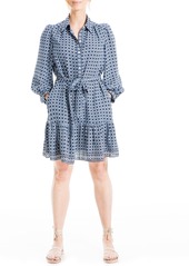 MAX STUDIO Long Sleeve Button Front Crepe Dress in Turq Bl Curly Whirly at Nordstrom Rack