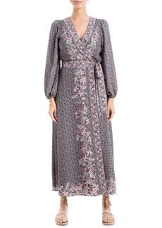 MAX STUDIO Long Sleeve Maxi Wrap Dress in Bkpnklys at Nordstrom Rack