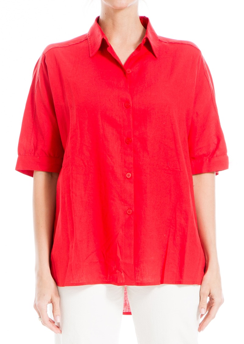 MAX STUDIO Oversize Linen Blend Button-Up Shirt in Cherry at Nordstrom Rack