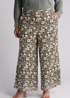 MAX STUDIO Pull-On Wide Leg Pants in Army Cream Floral at Nordstrom Rack
