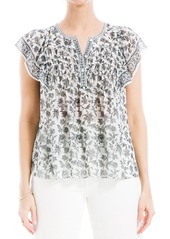 MAX STUDIO Ruched Cap Sleeve Top in Ivory/Black Md Chintzy Rmblr at Nordstrom Rack