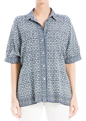 MAX STUDIO Scarf Print Button-Up Shirt in Cream/Black Shell Beads Link at Nordstrom Rack