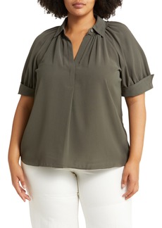 MAX STUDIO Short Sleeve Blouse in Army at Nordstrom Rack