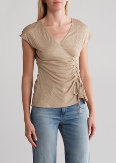 MAX STUDIO Side Cinch Wrap Knit Short Sleeve Tee in Oatmeal at Nordstrom Rack