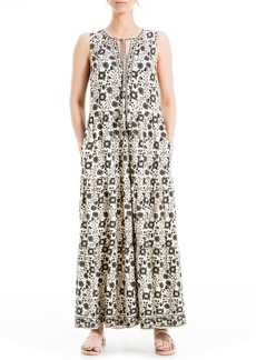 MAX STUDIO Sleeveless Tiered Maxi Dress in Cream/Black Floral Hearts at Nordstrom Rack