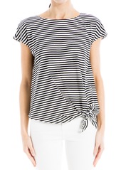 MAX STUDIO Stripe Crinkle Side Tie T-Shirt in White/Black Stripe at Nordstrom Rack