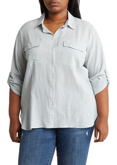 MAX STUDIO Stripe Long Sleeve Button-Up Shirt in Chambray Stripe at Nordstrom Rack