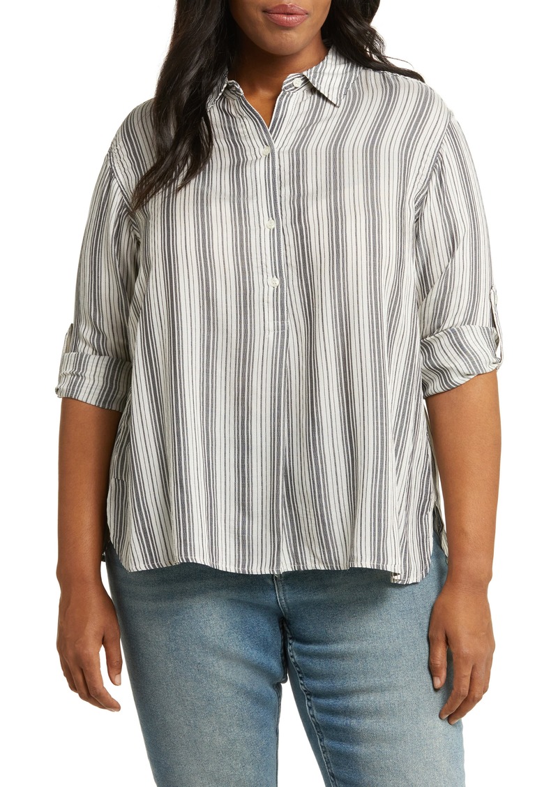 MAX STUDIO Stripe Long Sleeve Button-Up Shirt in Indigo Wh Mlti Strp at Nordstrom Rack